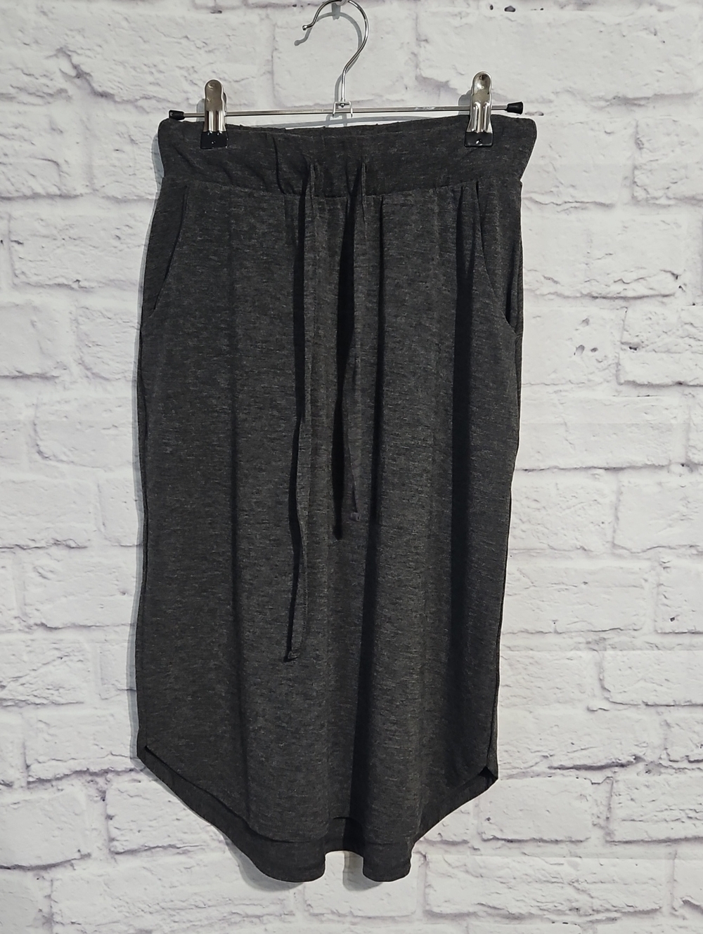 Charcoal Drawstring Midi Skirt with Pockets